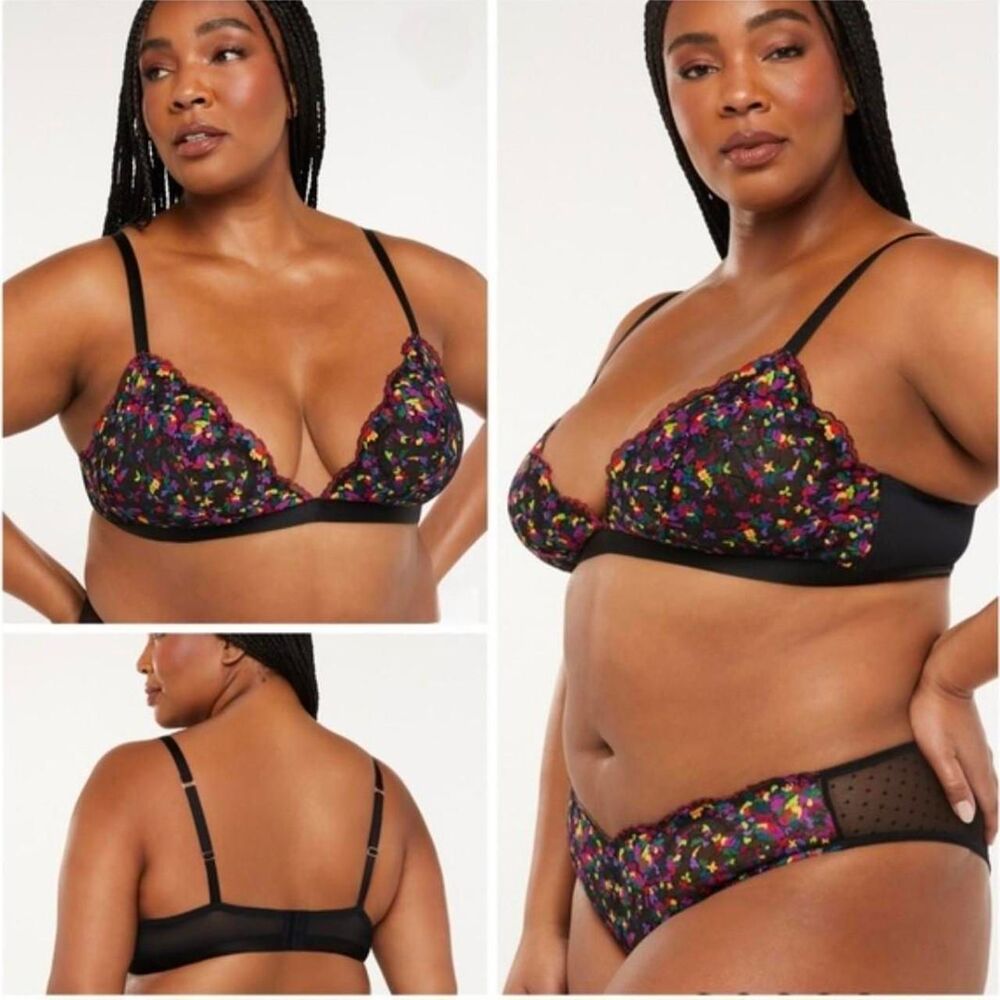 Savage X Fenty Steamy Floral Triangle Bralette Lace Black Caviar Romance Large